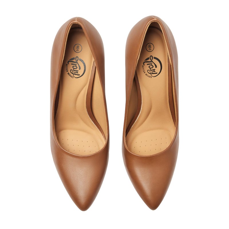 Trary Womenâ€™s High Heel Dress Pump Pointed Toe Shoe Classic Office Special Dressy Casual PU Brown06 - Image 4